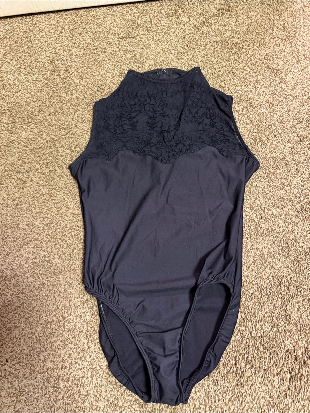 Women's black lace High-Neck bodysuit/leotard, size L